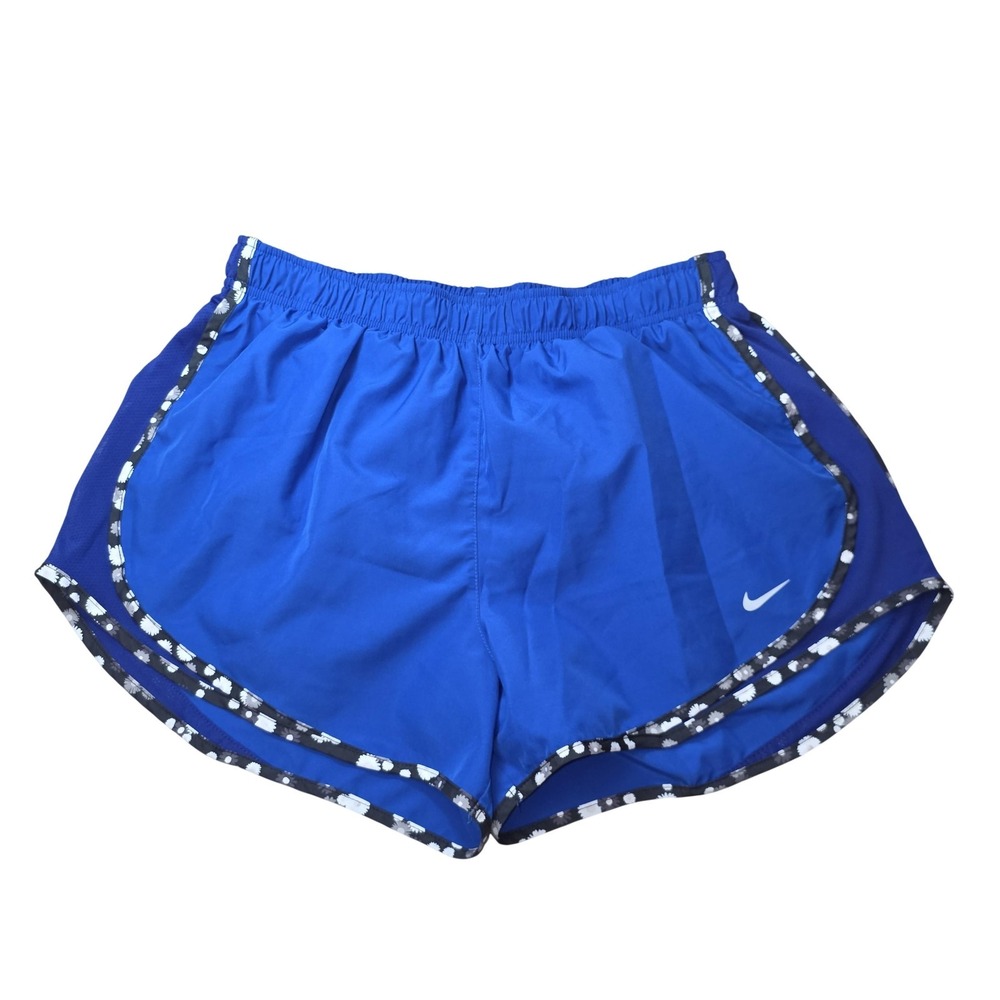 Nike Dri-FIT Running Shorts Women L Blue Floral Trim Lined Athletic Lightweight